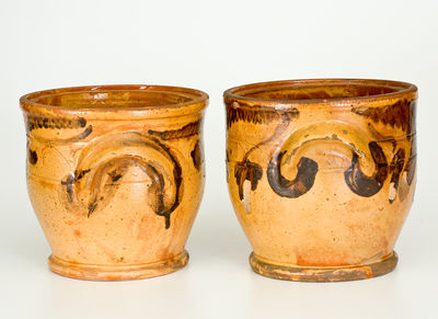 Extremely Rare Pair of Solomon Bell (Strasburg, VA) Slip-Decorated Redware Jars