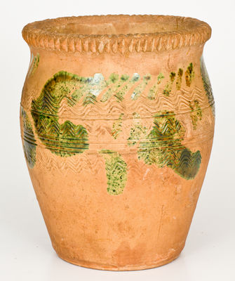 Exceptional Copper-Decorated Redware Flowerpot, attrib. S. Bell & Sons, Strasburg, VA, circa 1890