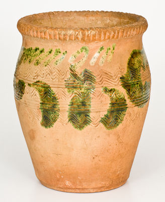 Exceptional Copper-Decorated Redware Flowerpot, attrib. S. Bell & Sons, Strasburg, VA, circa 1890