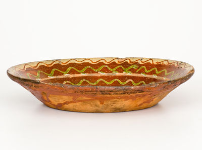 Exceptional Slip-Decorated Redware Bowl, attrib. Jacob Weaver, Lincoln County, North Carolina, c1820-40