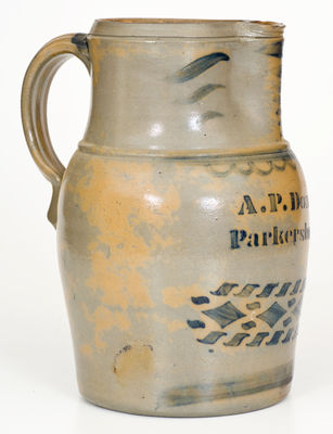 Fine A.P. Donaghho / Parkersburg, WV Stoneware Pitcher w/ Misspelled Name and Elaborate Decoration