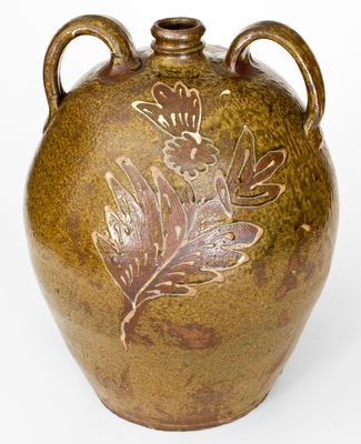 Five-Gallon Double-Handled Jug w/ Two-Color Slip Floral Decoration, attrib. Collin Rhodes, Shaws Creek, Edgefield District, SC