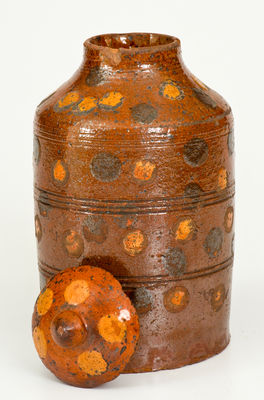 Exceptional Spotted Redware Jar w/ Lid attrib. Thompson Pottery, Morgantown, WV, c1820-40