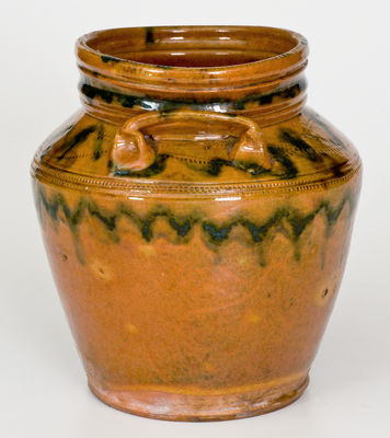 Outstanding Redware Jar attrib. Edward William Farrar, Middlebury, Vermont, circa 1825-30