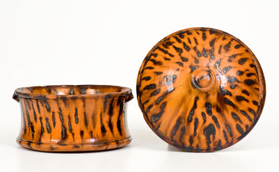 Unusual Lidded Redware Butter Crock, Southern or Mid-Atlantic origin, mid 19th century