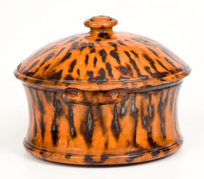 Unusual Lidded Redware Butter Crock, Southern or Mid-Atlantic origin, mid 19th century