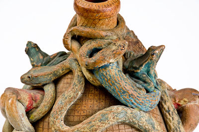 Rare and Fine Anna Pottery Stoneware Temperance Jug w/ Snake, Frog, and Human Figures