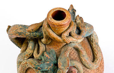 Rare and Fine Anna Pottery Stoneware Temperance Jug w/ Snake, Frog, and Human Figures