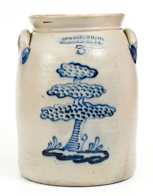 Extremely Rare COWDEN & WILCOX / HARRISBURG, PA Jar w/ Incised and Slip-Trailed Tree Decoration