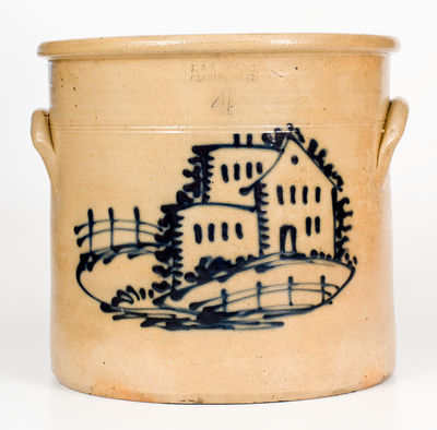 Scarce J. & E. NORTON / BENNINGTON, VT Stoneware Crock w/ Elaborate House Decoration