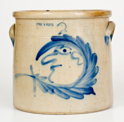 Exceptional EVAN R. JONES / PITTSTON, PA Stoneware Man-in-the-Moon Crock