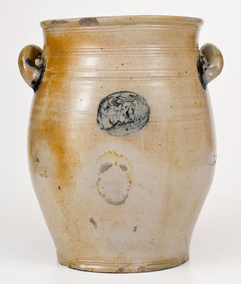 Very Rare Jonathan Fenton (late 18th century Boston) Stoneware Jar w/ Impressed Cartouches