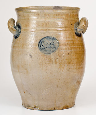 Very Rare Jonathan Fenton (late 18th century Boston) Stoneware Jar w/ Impressed Cartouches