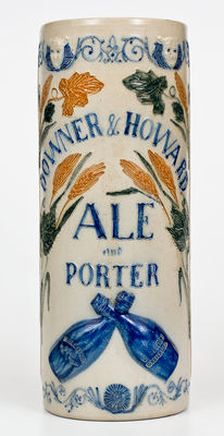 Outstanding Whites Utica Molded Three-Color Stoneware Vase: DOWNER & HOWARD / ALE AND PORTER (Erie, PA)