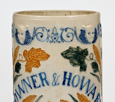 Outstanding Whites Utica Molded Three-Color Stoneware Vase: DOWNER & HOWARD / ALE AND PORTER (Erie, PA)