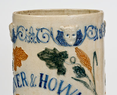 Outstanding Whites Utica Molded Three-Color Stoneware Vase: DOWNER & HOWARD / ALE AND PORTER (Erie, PA)