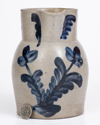 Quart-Sized Baltimore, MD Stoneware Pitcher with Cobalt Floral Decoration