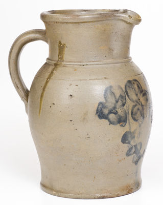 One-Gallon Baltimore Stoneware Pitcher with Cobalt Clover Decoration