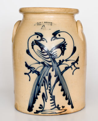 Rare and Fine J. & E. NORTON / BENNINGTON, VT Four-Gallon Stoneware Jar w/ Cobalt Double Pheasant Design