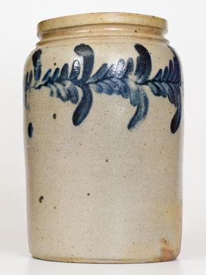 Very Rare Remmey Family (Philadelphia) Stoneware Jar with Cobalt Bird Decoration