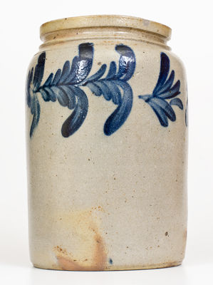 Very Rare Remmey Family (Philadelphia) Stoneware Jar with Cobalt Bird Decoration
