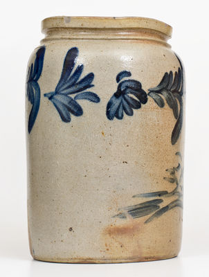 Very Rare Remmey Family (Philadelphia) Stoneware Jar with Cobalt Bird Decoration