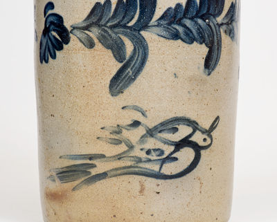 Very Rare Remmey Family (Philadelphia) Stoneware Jar with Cobalt Bird Decoration