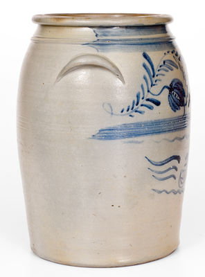 Fine Three-Gallon Western PA Stoneware Jar with Freehand Cobalt Decoration
