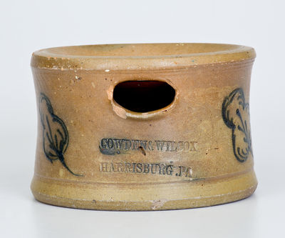 Rare COWDEN & WILCOX / HARRISBURG, PA Stoneware Spittoon w/ Slip-Trailed Foliate Decoration