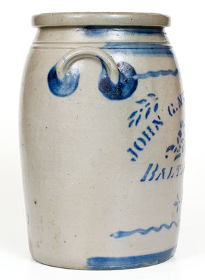 Four-Gallon JOHN G. MEDINGER AGENT / BALTIMORE, MD Cobalt-Decorated Stoneware Jar