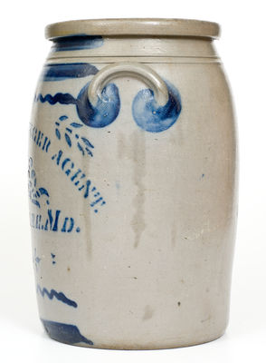 Four-Gallon JOHN G. MEDINGER AGENT / BALTIMORE, MD Cobalt-Decorated Stoneware Jar