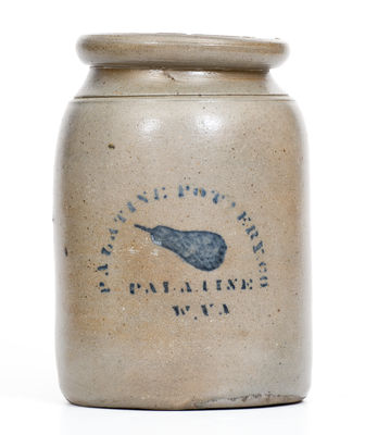 PALATINE POTTERY CO / PALATINE / W. VA Stoneware Canning Jar w/ Stenciled Pear Motif