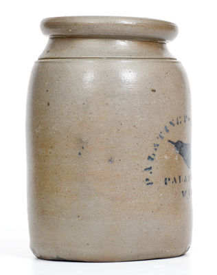 PALATINE POTTERY CO / PALATINE / W. VA Stoneware Canning Jar w/ Stenciled Pear Motif
