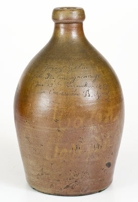 Very Rare Inscribed Canton, Ohio Stoneware Jug by Joseph Halm at Bernard Goetz's Pottery, 1855
