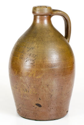 Very Rare Inscribed Canton, Ohio Stoneware Jug by Joseph Halm at Bernard Goetz s Pottery, 1855