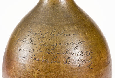 Very Rare Inscribed Canton, Ohio Stoneware Jug by Joseph Halm at Bernard Goetz s Pottery, 1855
