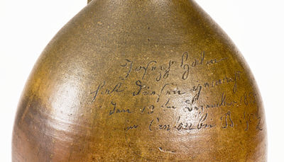 Very Rare Inscribed Canton, Ohio Stoneware Jug by Joseph Halm at Bernard Goetz s Pottery, 1855