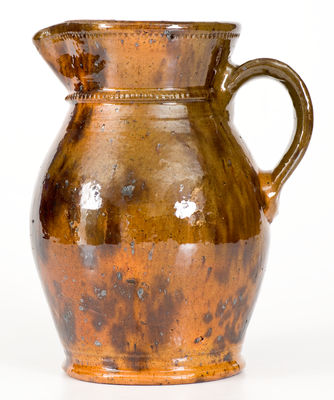 Glazed Redware Pitcher attrib. Jacob Medinger, Limerick Township, Montgomery County, PA, early 20th century