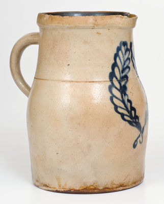 J. BURGER, JR. / ROCHESTER, N.Y. Stoneware Pitcher w/ Cobalt Wreath Decoration