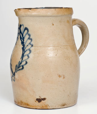 J. BURGER, JR. / ROCHESTER, N.Y. Stoneware Pitcher w/ Cobalt Wreath Decoration