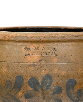 THOMAS & BRO / HUNTINGDON PA Stoneware Jar w/ Cobalt Floral Decoration