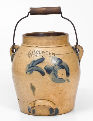 F.H. COWDEN / HARRISBURG, PA Stoneware Batter Pail w/ Cobalt Floral Decoration