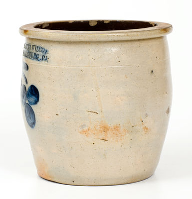 COWDEN & WILCOX / HARRISBURG, PA Stoneware Jar w/ Cobalt Cherries Decoration