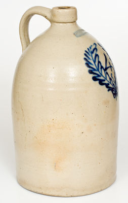 Four-Gallon BURGER & CO / ROCHESTER, N.Y. Stoneware Jug w/ Cobalt Wreath Decoration