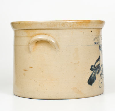 OTTMAN BROS / FORT EDWARD N.Y. Stoneware Cake Crock w/ Cobalt Bird Decoration