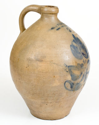 P. MUGLER & CO. / BUFFALO. N Y. Two-Gallon Stoneware Jug w/ Large Cobalt Floral Decoration