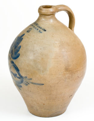 P. MUGLER & CO. / BUFFALO. N Y. Two-Gallon Stoneware Jug w/ Large Cobalt Floral Decoration