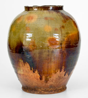 Fine Green-Glazed Bristol County, MA Redware Jar w/ Manganese Decoration, late 18th or early 19th century