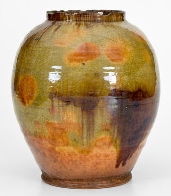 Fine Green-Glazed Bristol County, MA Redware Jar w/ Manganese Decoration, late 18th or early 19th century