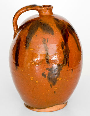 Rare Large-Sized New England Redware Jug w/ Manganese Decoration